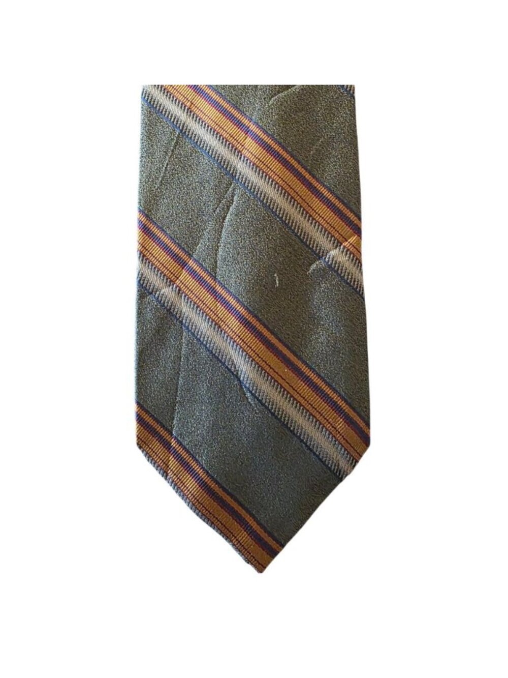 Roundtree & Yorke Vintage Silk Tie Ivy Prep Olive Green Striped Handmade USA - Picture 3 of 11